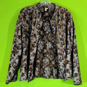 by JJ Brocade burnout velvet button up blazer jacket peplum  M dark cottagecore